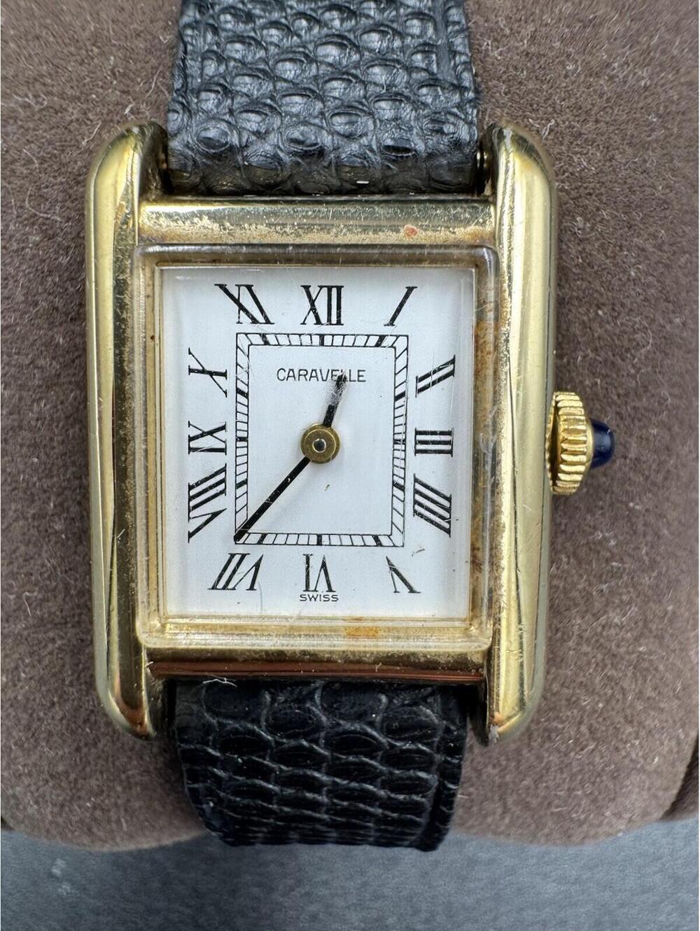 Caravelle Women's Tank Rectangle Watch Gold Tone Roman Numeral Dial Manual Wind